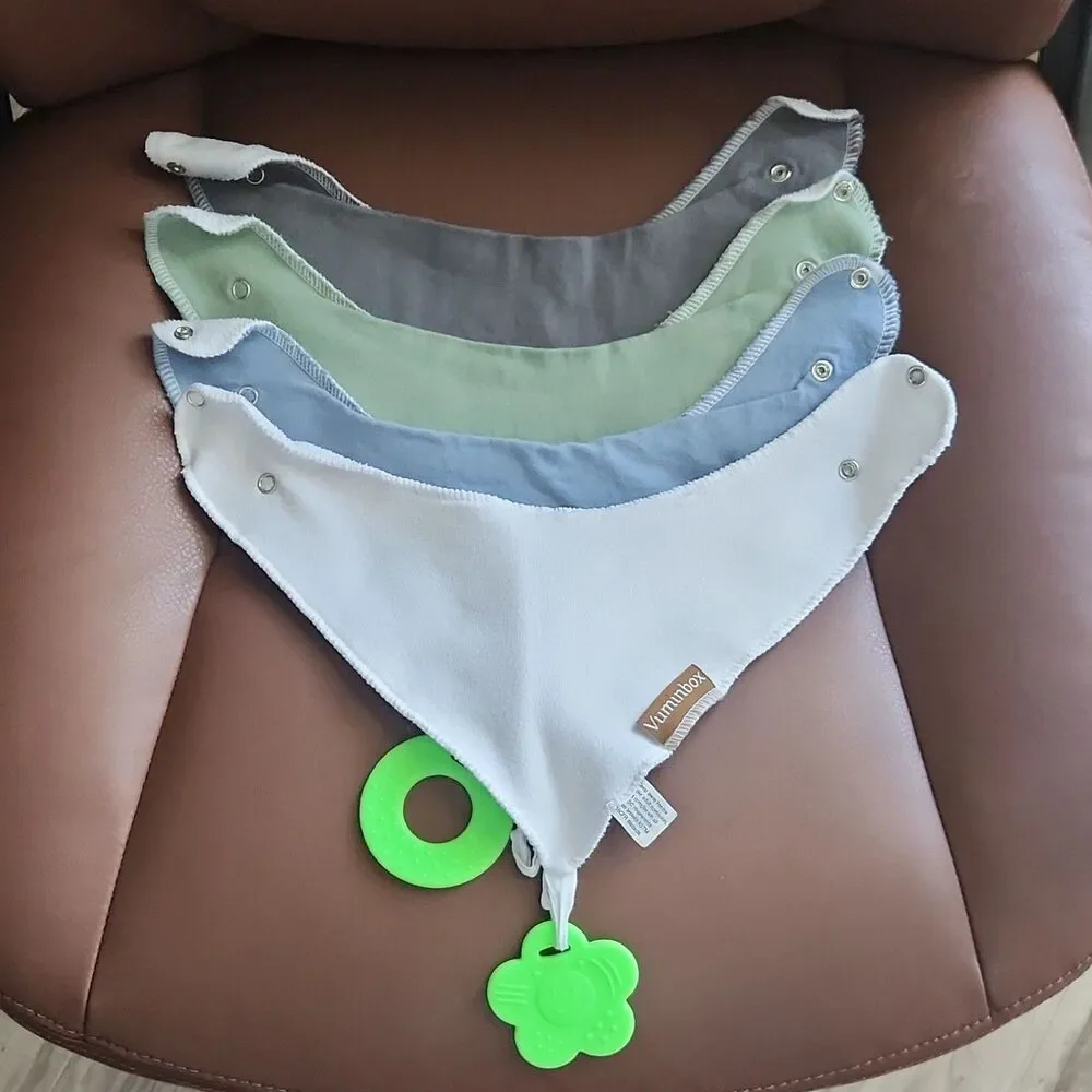 Vuminbox Baby‎ Drool Bibs Cotton Snap Closure White Blue Green Gray Set